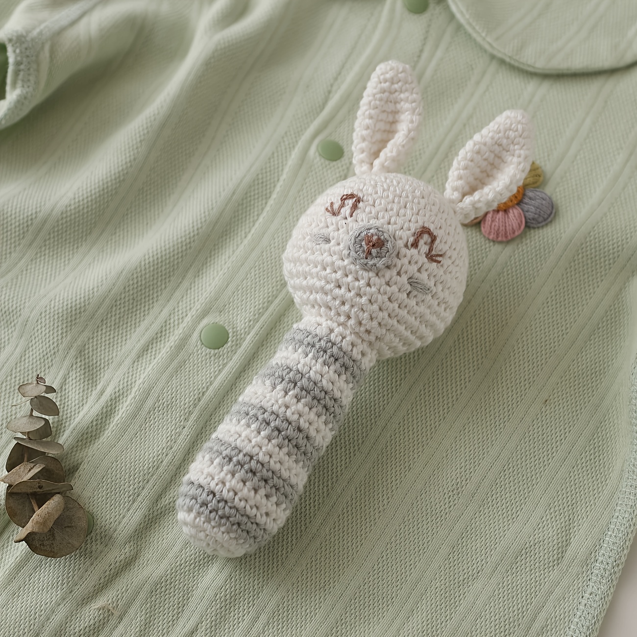 Crochet Rattle Teether Toy Knitted Rabbit Animal Doll with Bell
