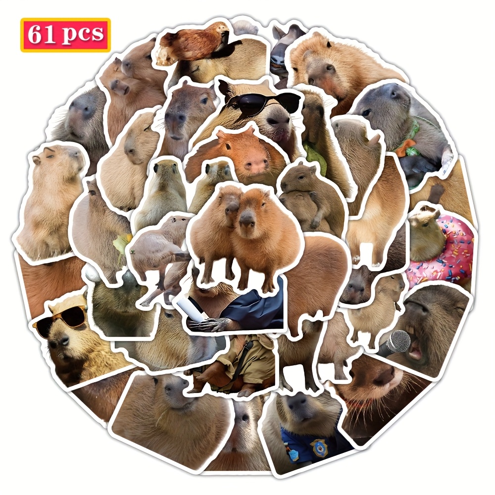 TEMU 61pcs Realistic Capybara Stickers, Suitable For , Diaries, Laptops, Car Bumpers, Skateboards, Water Bottles, Computers, Mobile Phones, Etc.