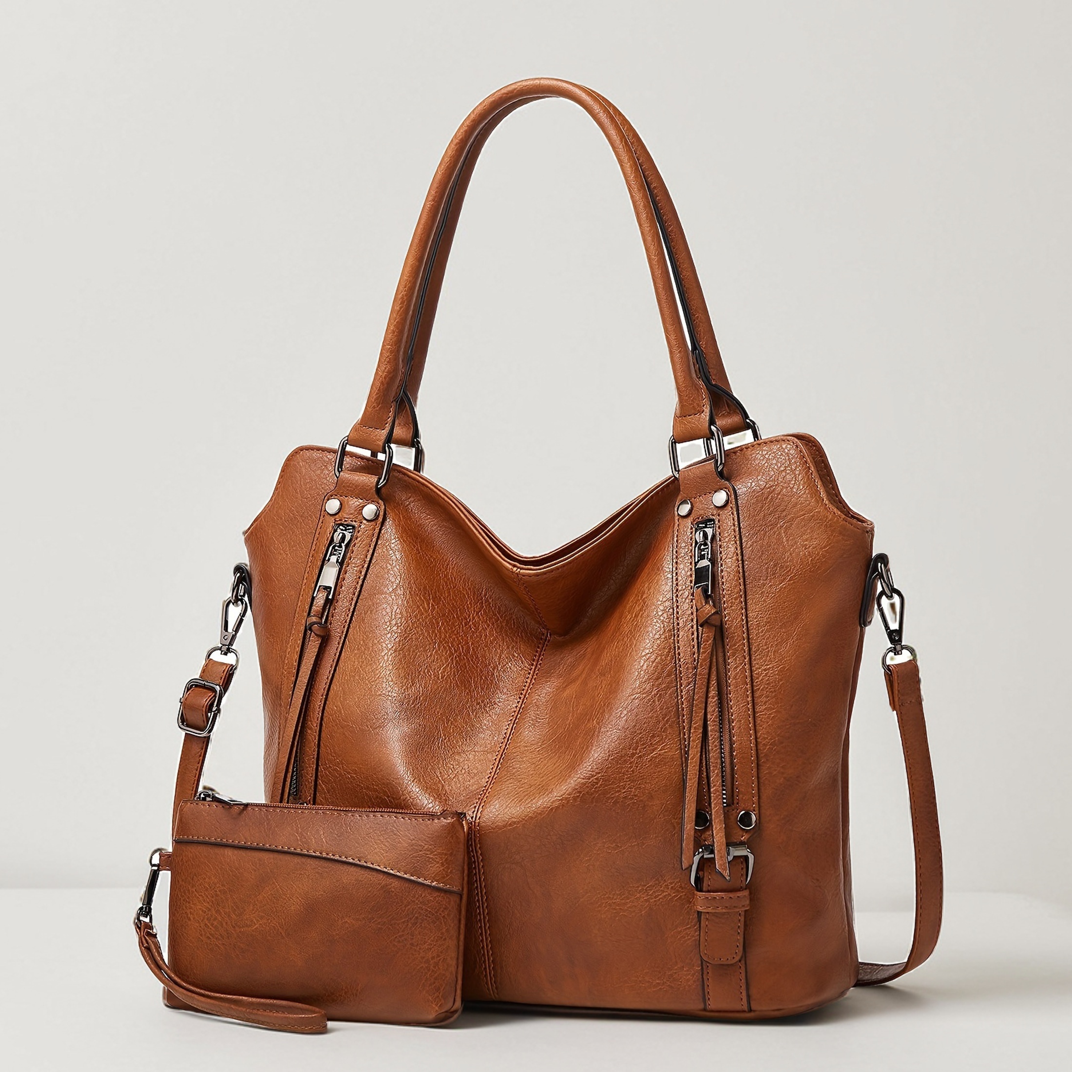 

2pcs Vintage Tote Bag Set, Classic Hobo Handbag With Coin Purse, Women's Large Capacity Crossbody Bag
