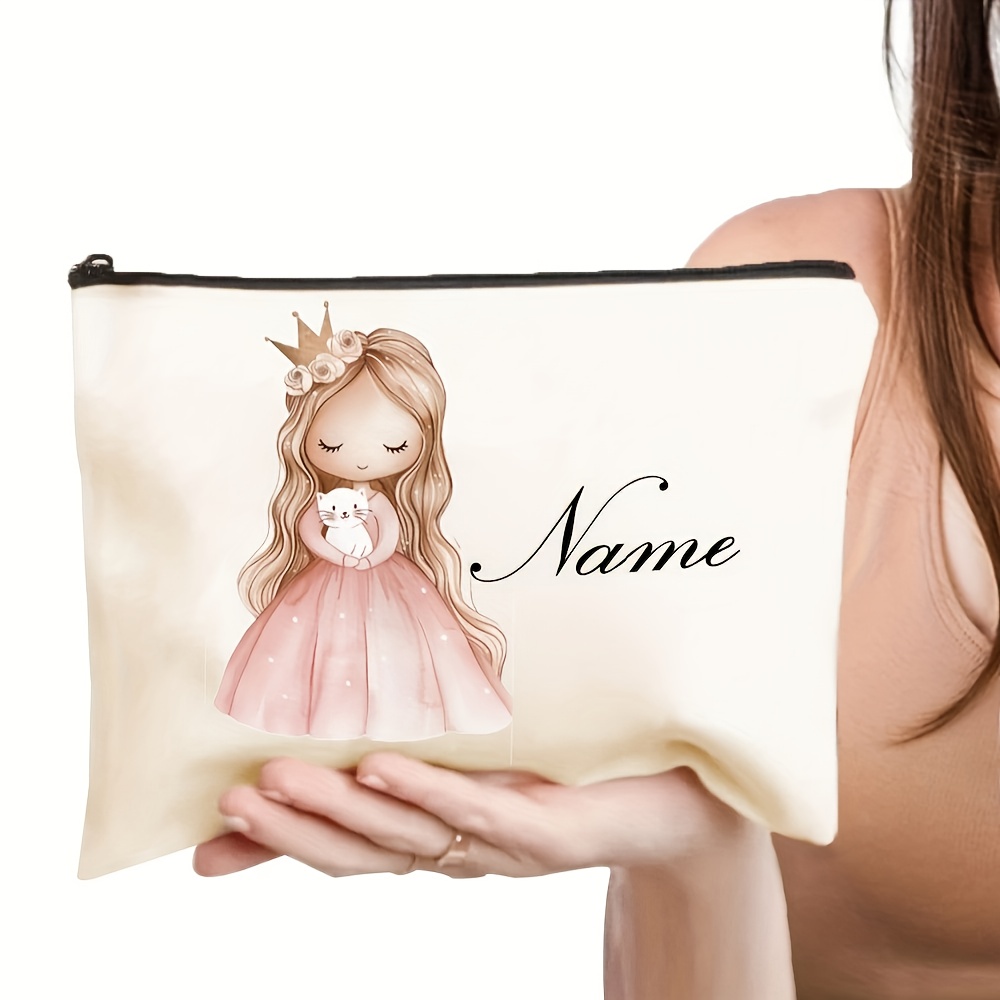TEMU Personalized Vintage Cute Girl Design Makeup Bag - Customizable Cartoon Illustrations, , Durable Fabric - Gifts For Women, Mothers, Daughters,