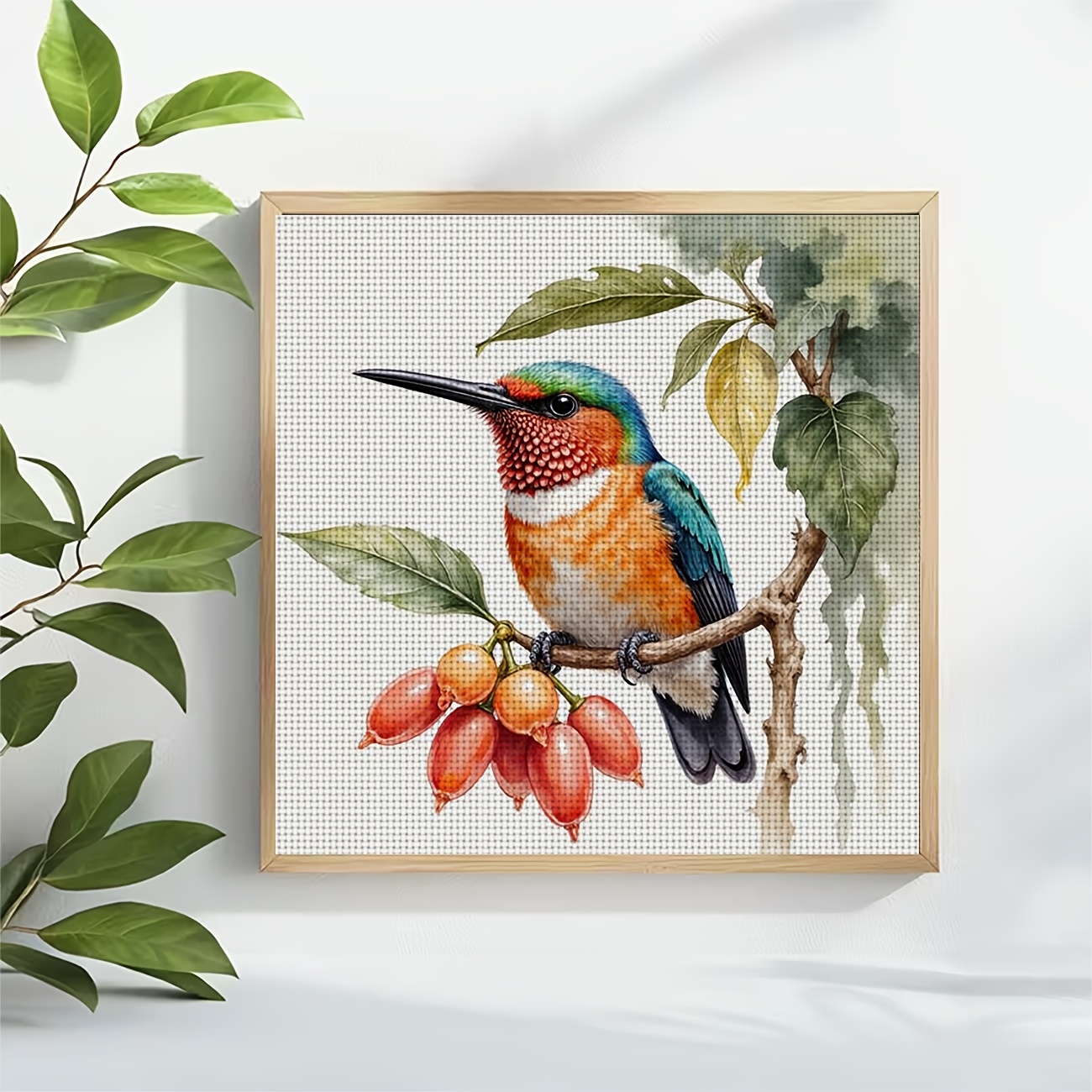 Frameless Cross Stitch Printed Kit, "Colorful Birds Perching on Branches" Pattern