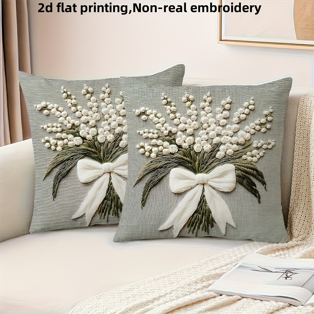 TEMU 2pcs, 2d Flat Printing, Short Plush Bouquet Pillowcase, 18 Inches * 18 Inches, Non-real Embroidery, Zippered Polyester Decorative Pillow Cover,