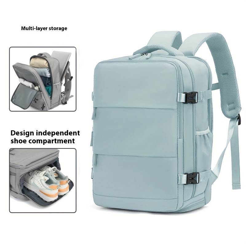 lightweight 40l airline approved travel backpack for 17 laptop compartment independent shoe storage adjustable straps multiple compartments durable polyester white travel luggage organized compartments professional luggage reinforced stitching college students Product details 9