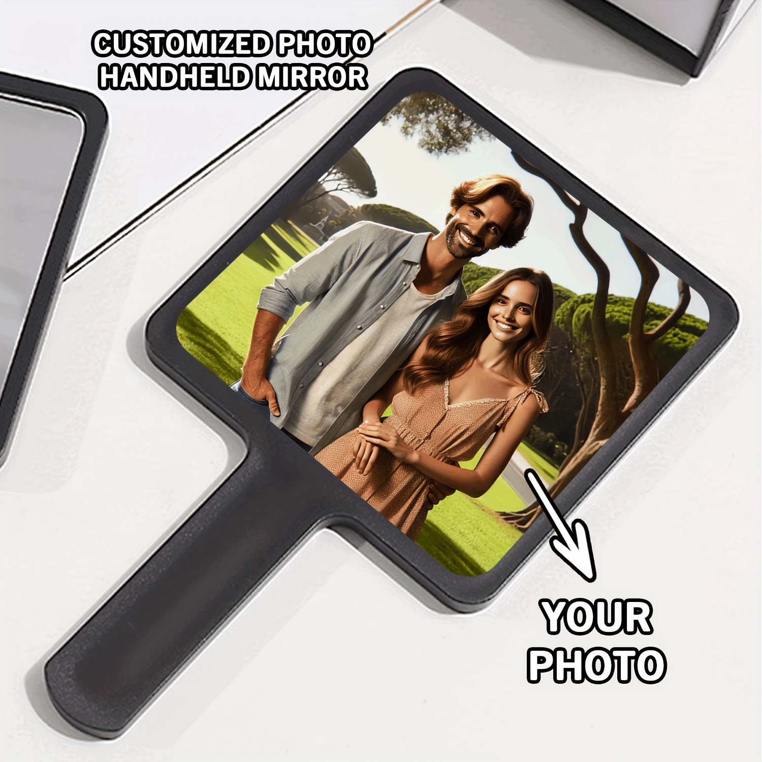 TEMU [customized Products] 1pc Customized Black Square Handheld Mirror, Portable Mirror, Makeup Mirror, , Intimate Gifts For , Valentine's Day Gifts,