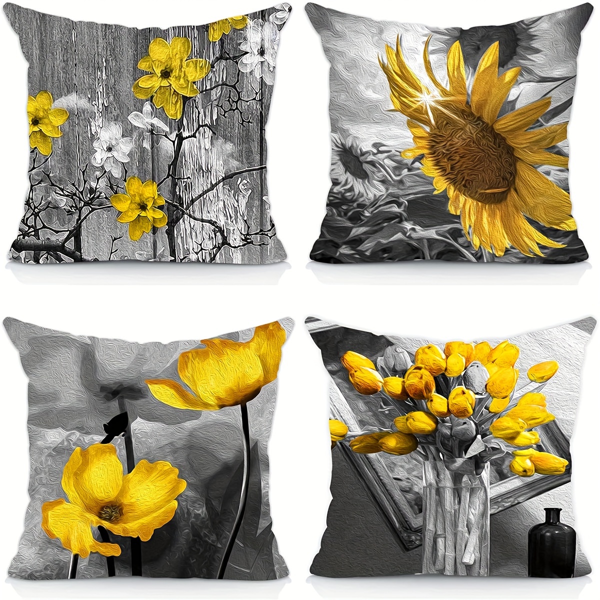 

4pcs, Set Of Sunflower Pillowcases, Home Sofa Backrest Cushions, Sunflower Office Sofa Chairs, Waist Pillows, And Pillow Decorations (excluding Pillow Core)
