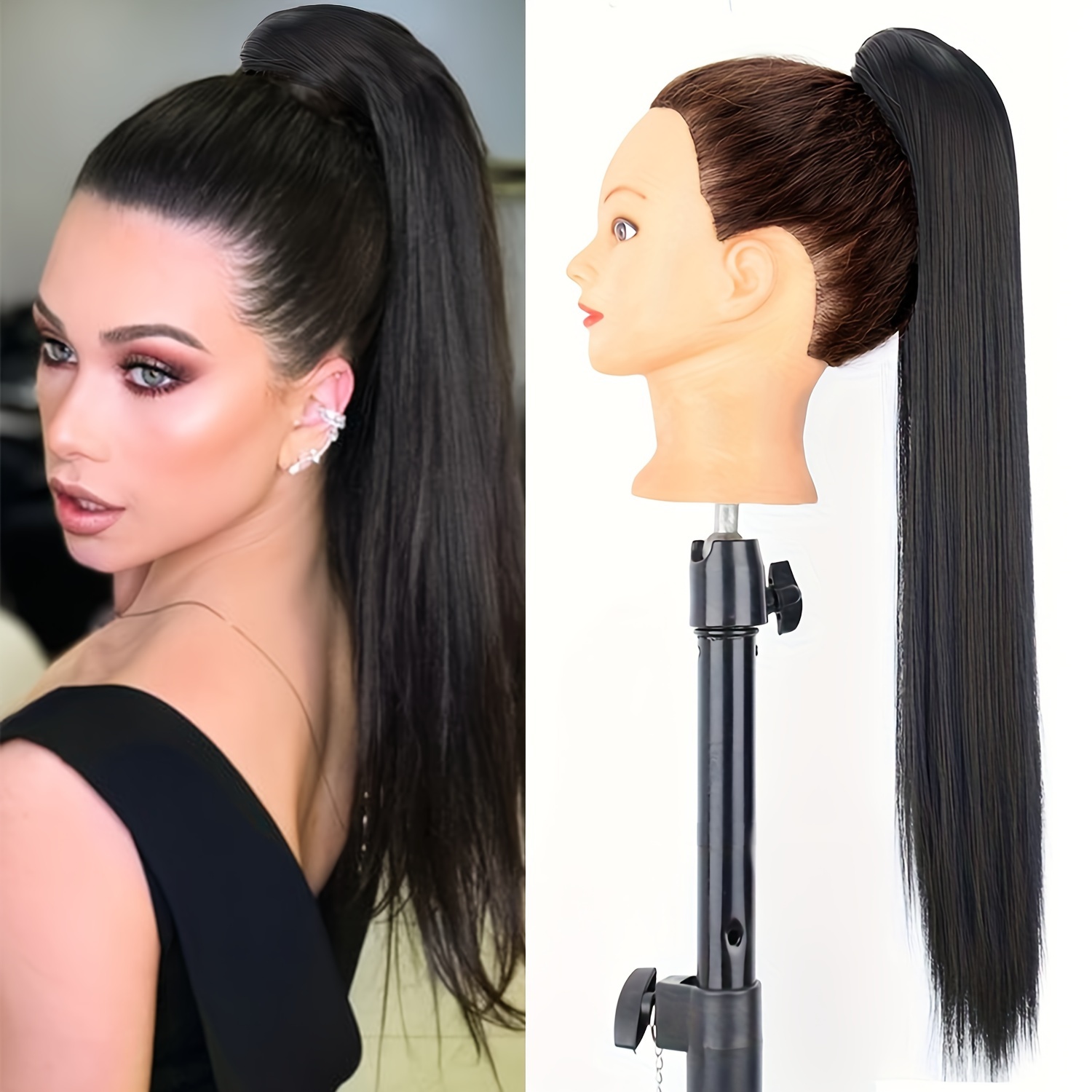 Elegant Women&#39;s Claw-Clip Ponytail Extension - Long, Straight Synthetic Hairpiece for All Occasions, Basic Style