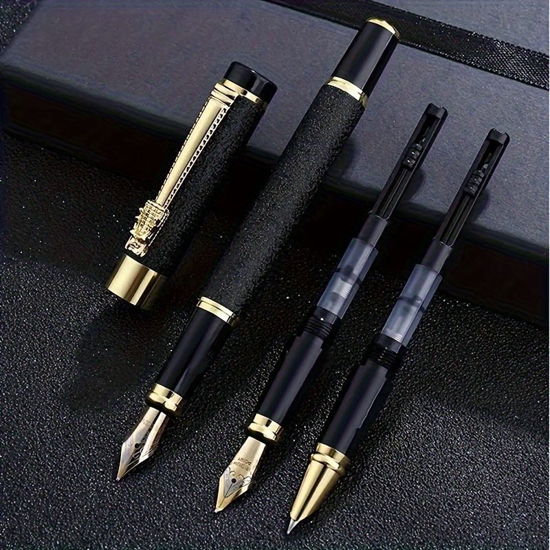 

Luxury 3-piece Fountain Pen Set, Ergonomic Metal Writing Pens With Screw-off Cap, Medium Iridium Point, Ideal For Calligraphy Practice & Office Use