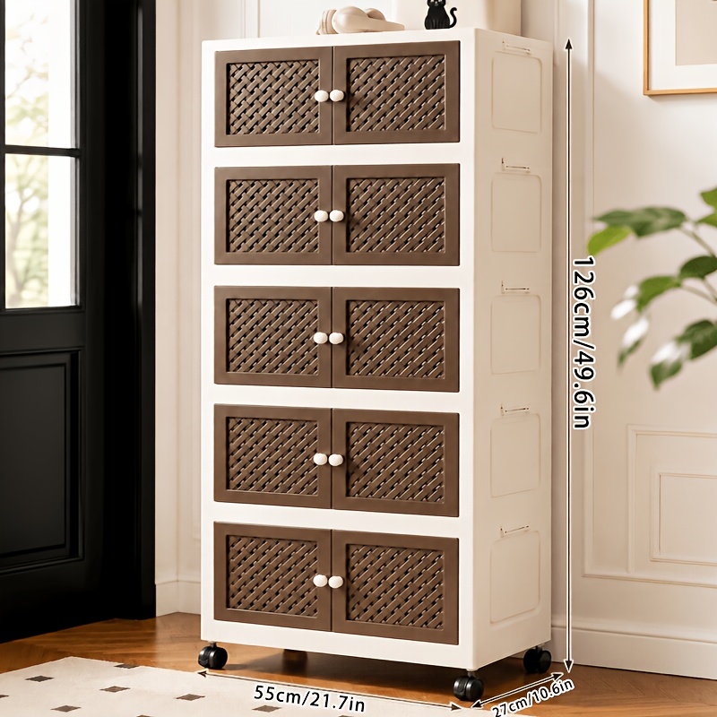 TEMU Meuble de rangement pliable à 3/4/5 niveaux avec roulettes verrouillables - Armoire magnétique à double porte sur pied, organisateur de
