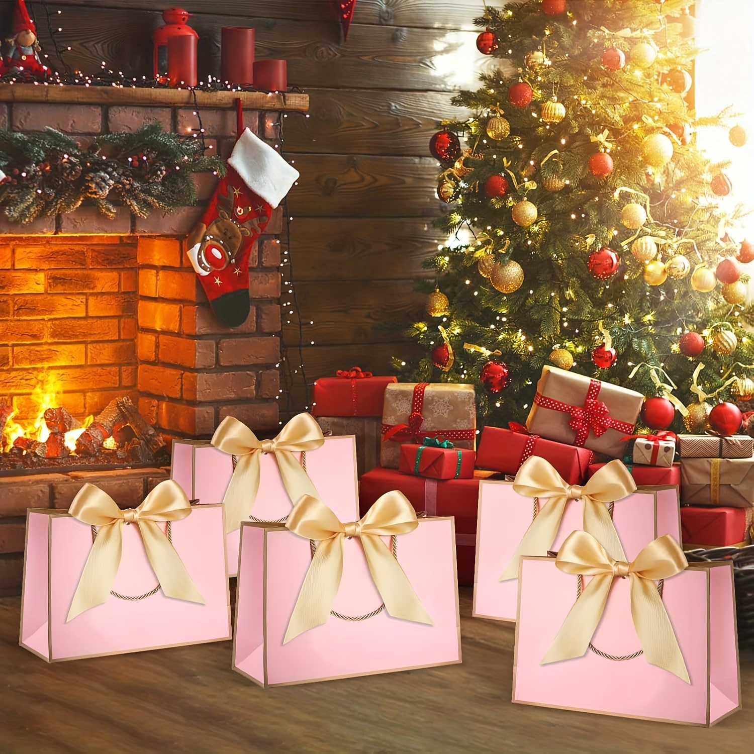 12 Pcs White Gift Bags With Handles 12.6x4.5x10 Inches Large Paper Bags With Bow Ribbon And Tissue Paper Gift Wrap Bags For Birthday Bridesmaid Party Wedding Baby Shower Valentines, White-Gold