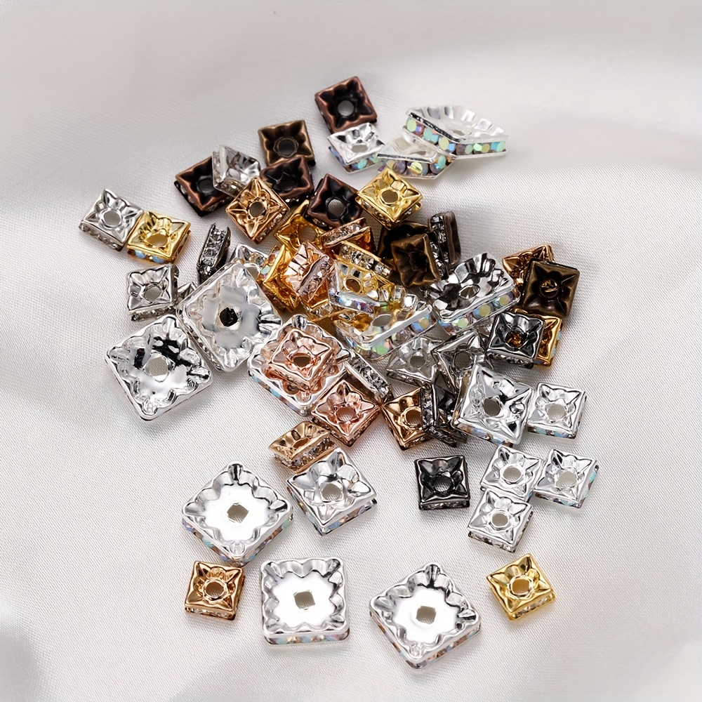 

50pcs Square Rhinestone Rondelle Spacer Beads - Multicolor Crystal Bead Assortment For Diy Jewelry Making