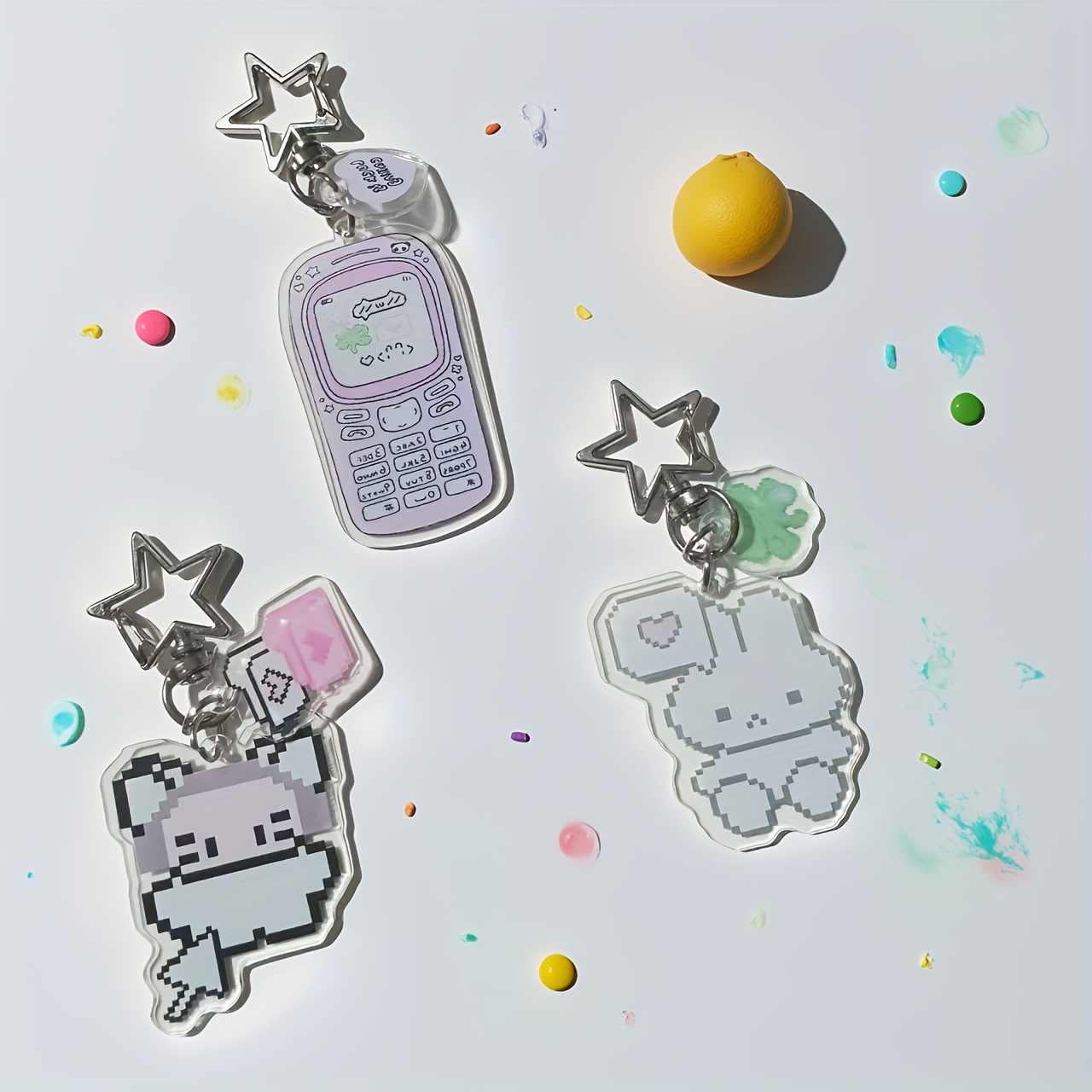 TEMU 3pcs Cute Cartoon Keychains, Phone//mouse Clover Pattern, Japanese-style Charms, Suitable For Phone/keys/bag Accessories, Small Christmas Gift