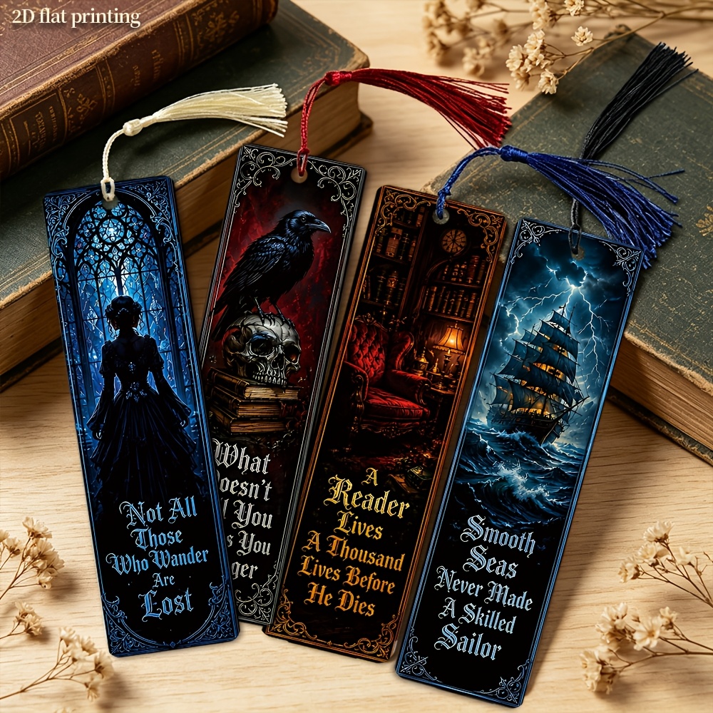 TEMU And Ancient Castle Illustration Tassel Bookmark Set, Random Tassel .9 X 1.57 Inch 4pcs Durable Non-repetitive, Art Lovers Reading Gift Back To