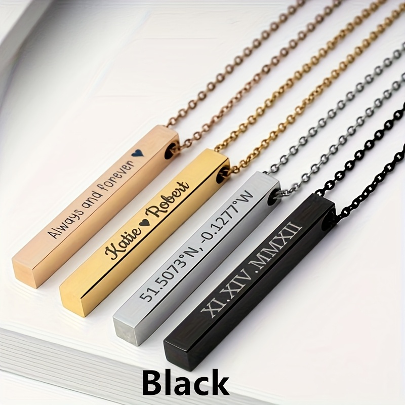 E-shop Personalisierte Gravur, Namens-Bar-Anhänger-Halskette nach Maß, quadratischer 3D-Bar-Anhänger mit individuellem Namen, Edelstahl-Anhänger für