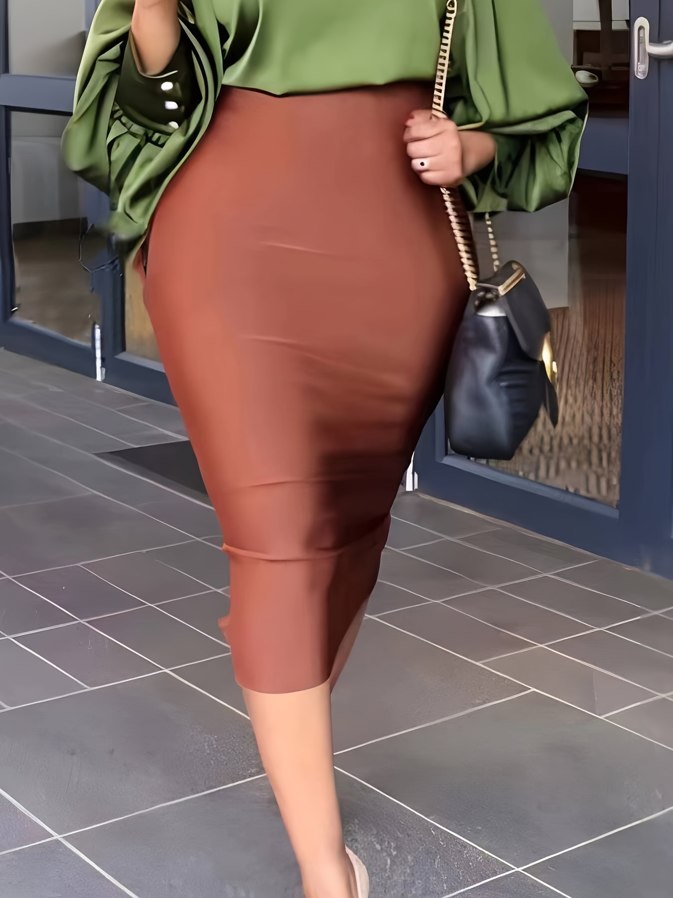 Solid Color Split Back Skirt, Elegant High Waist Bodycon Skirt For Office  Work, Women's Clothing