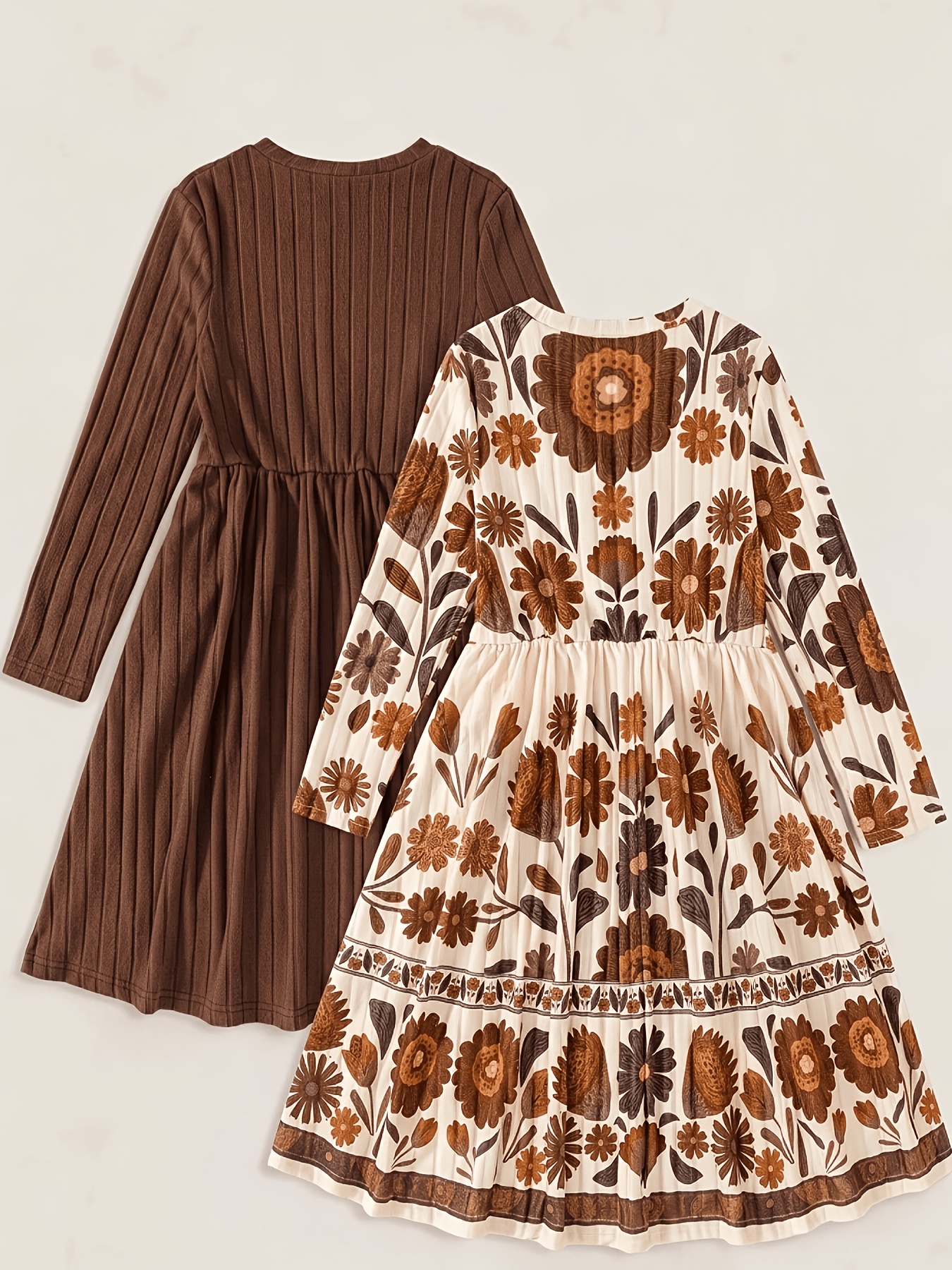 girls 2pcs set   and beige dress elegant knit dress for girls suitable for autumn wear