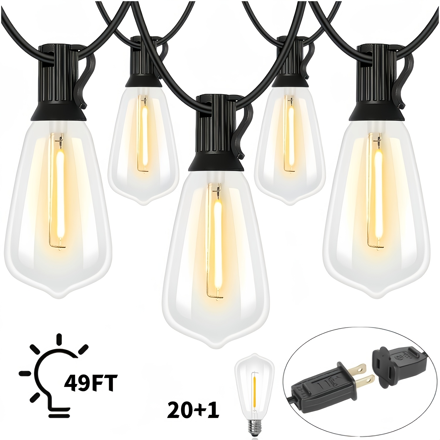 TEMU Guirlande Lumineuse d'Extérieur Yuexincore, Lumières de Terrasse en Option 149ft/98ft/49ft ST38 IP44 , Lumières de Noël LED Incassables, Lumière