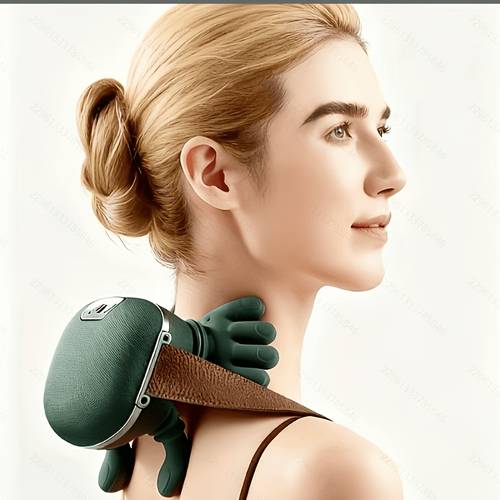 dark green four finger portable lightweight shoulder chinese style massager usb rechargeable battery model office home use small size multiple functions easy to carry