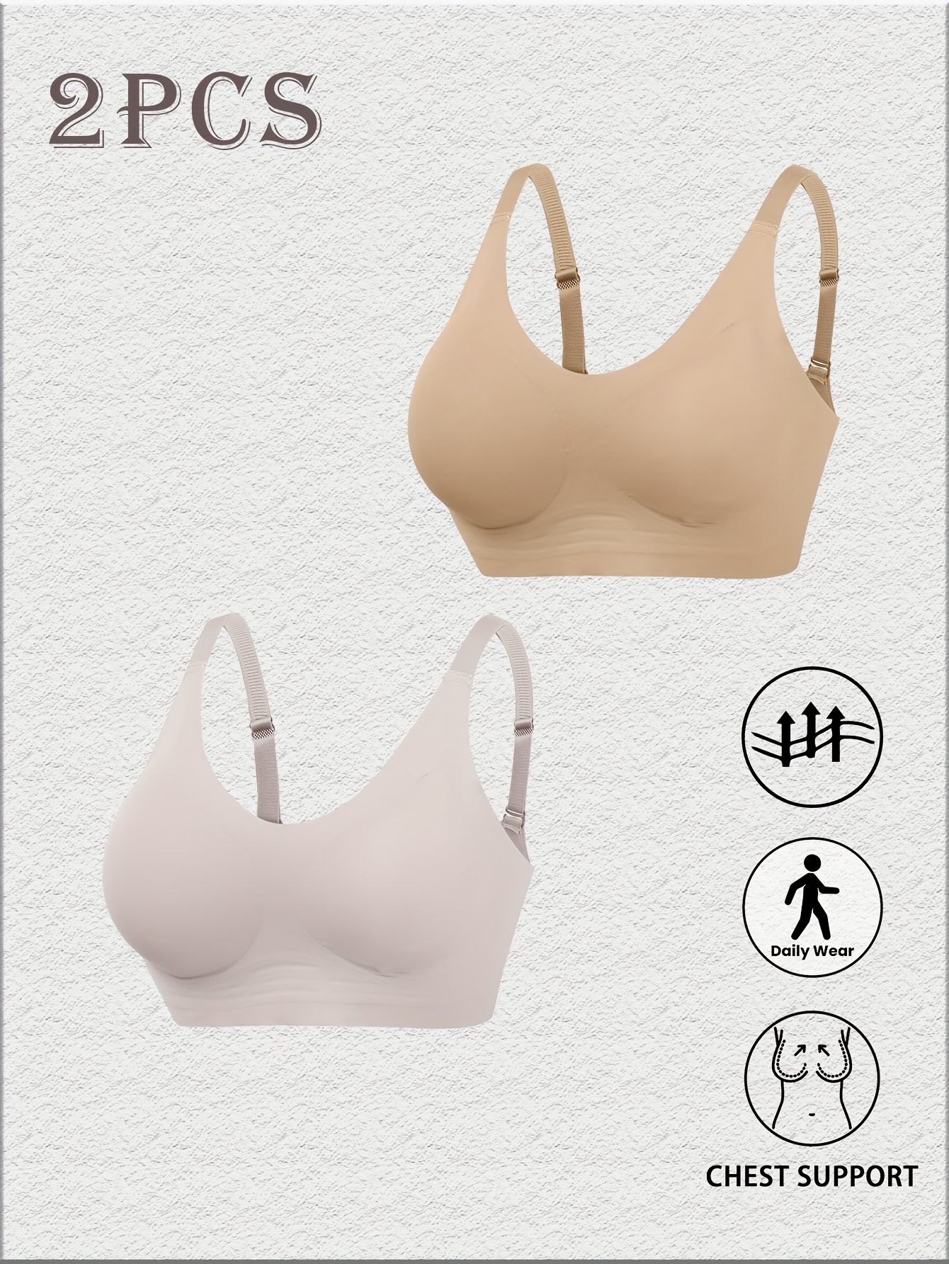 2pcs womens seamless sports bras breathable fabric with removable pads low   for lightweight exercise short   casual round neck yoga running daily wear light beige friendly elastic material pink apricot 0