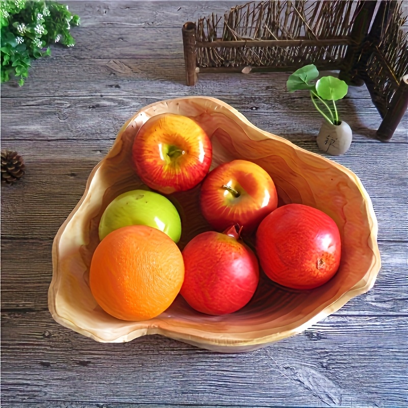 Rustic Style Solid Wood Snack And Fruit Bowl - Irregular Vintage Design for Living Room Coffee Table, Kitchen, And Dining Room Decor