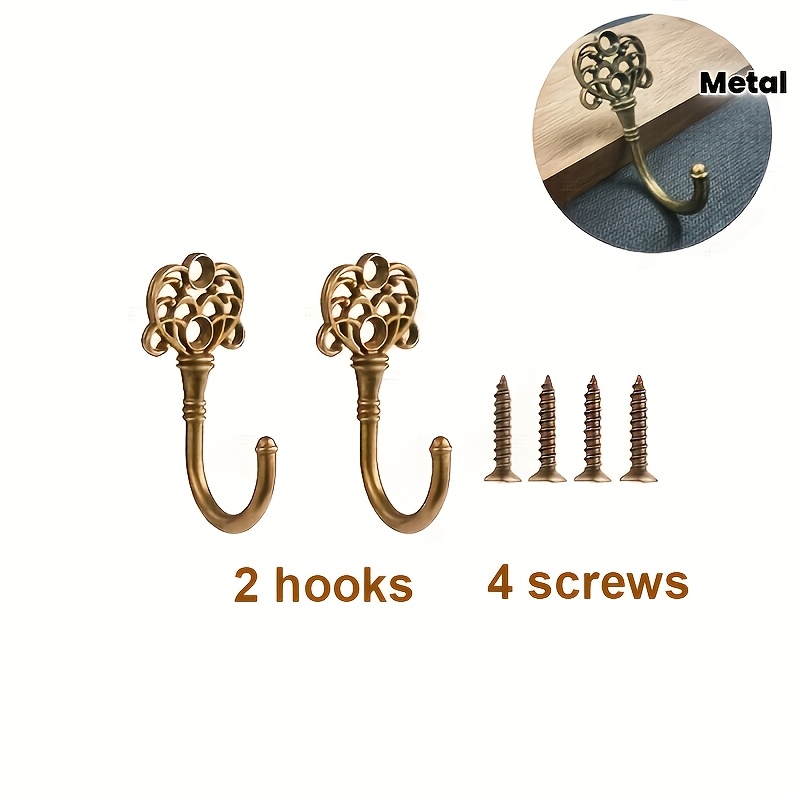 TEMU Ensemble de crochets bronze rétro (comprend 2 crochets et 4 vis), crochets de porte murale créatifs, porte-manteau en métal pour garde-robe de