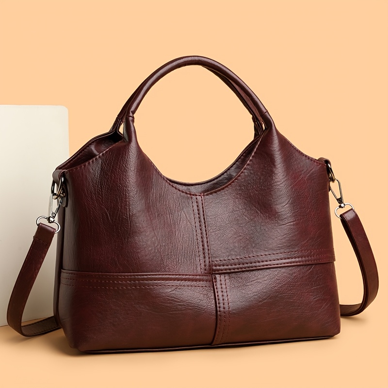 TEMU Sac bandoulière vintage pour femmes avec décoration de coutures tendance, à double à main et bandoulière, grand sac de voyage polyvalent et