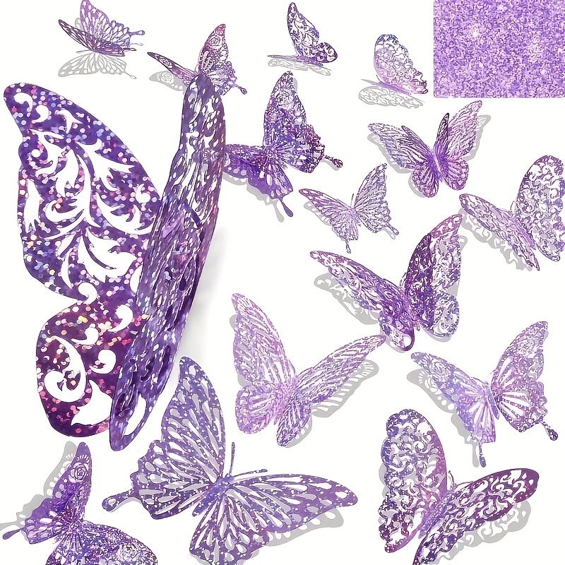 Image of 30pcs 3d Glitter Sequins Purple Silvery Wall Decor, 3 Colors 3 Sizes, Birthday Party Shower Decorations Rainbow, Metallic Room Mural Wall Stickers