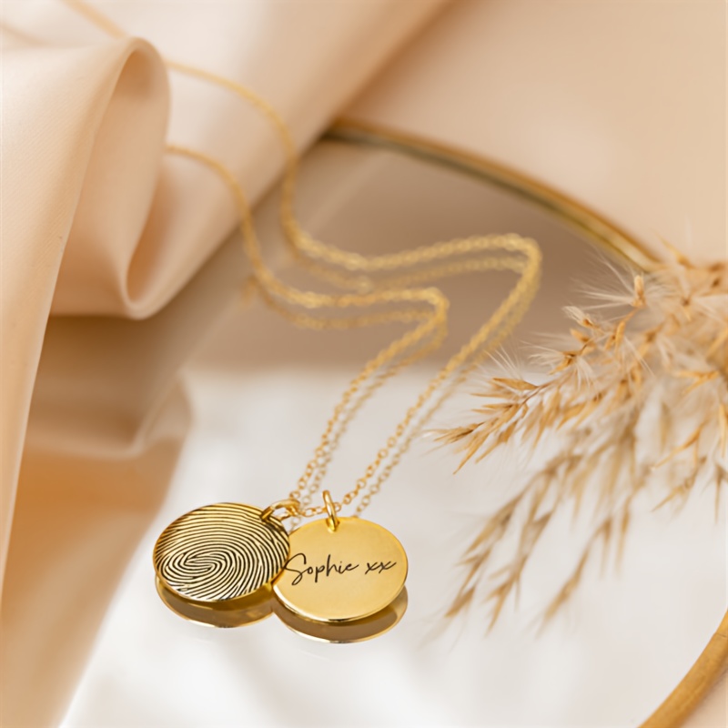 TEMU Personalized Fingerprint Necklace With Photo Engraving – Custom Name Memorial Pendant Jewelry Gift For Women Men Mom Dad Couple Family Birthday