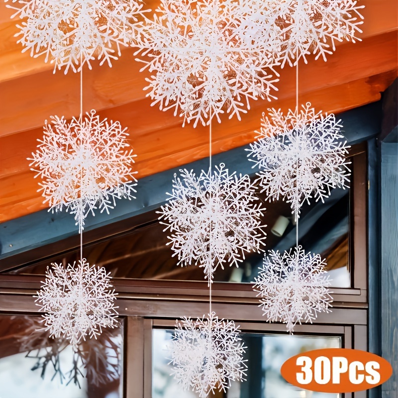 

30pcs Snowflake Christmas Hanging Decorations - Plastic Snowflake Ornaments For Holiday & New Year Festivities, Indoor/outdoor Decoration, Power-free, Featherless, Tree/wreath/window Mount