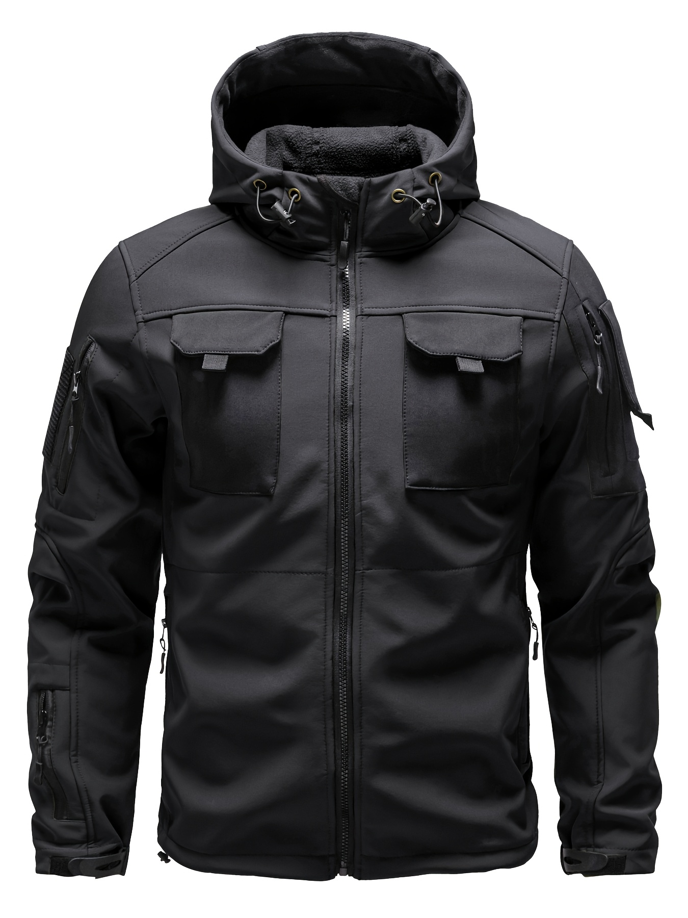 1pc Men's Waterproof Lightweight Soft Shell Jacket with Hood & Multiple Pockets - Thermal Insulated Outdoor Coat for Hiking, Camping, Casual Wear - Machine Washable, Regular Fit (Winter/Spring/Fall), Versatile Travel Jacket | Full Zip Jacket | Durable Zipper, Winter Camping Gear