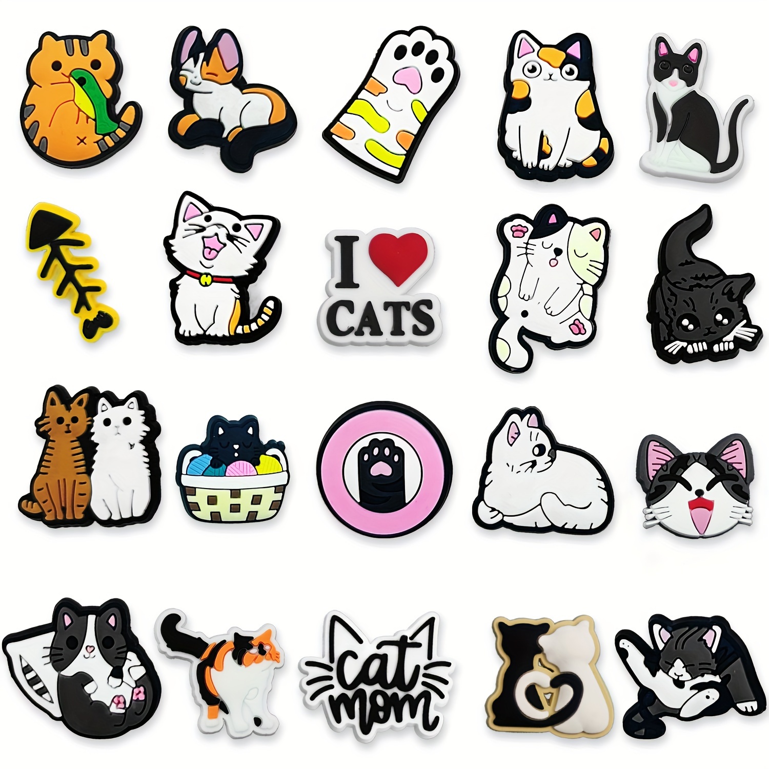 

20pcs Fannoday Cute Pvc Charms - Adorable Cartoon-style Detachable For Shoes, Jewelry, And Watches, Cat Lovers, Shoe Decorations | Whimsical Cat Designs | Detachable Charms, Cat Accessories, Fannoday