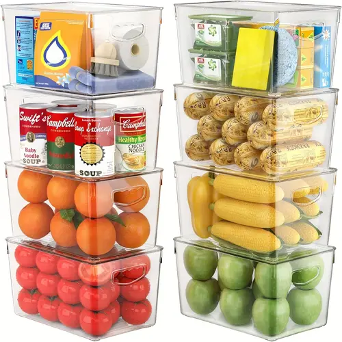 4 8pcs clear storage bins with lids stackable large plastic storage bins with handle for pantry organization and storage perfect containers for fridge organizer freezer kitchen cabinets bathroom