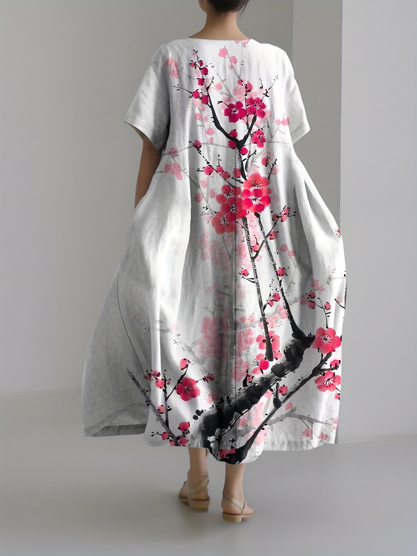 loose button dress Button-Down Pleated Robe Maxi Dress