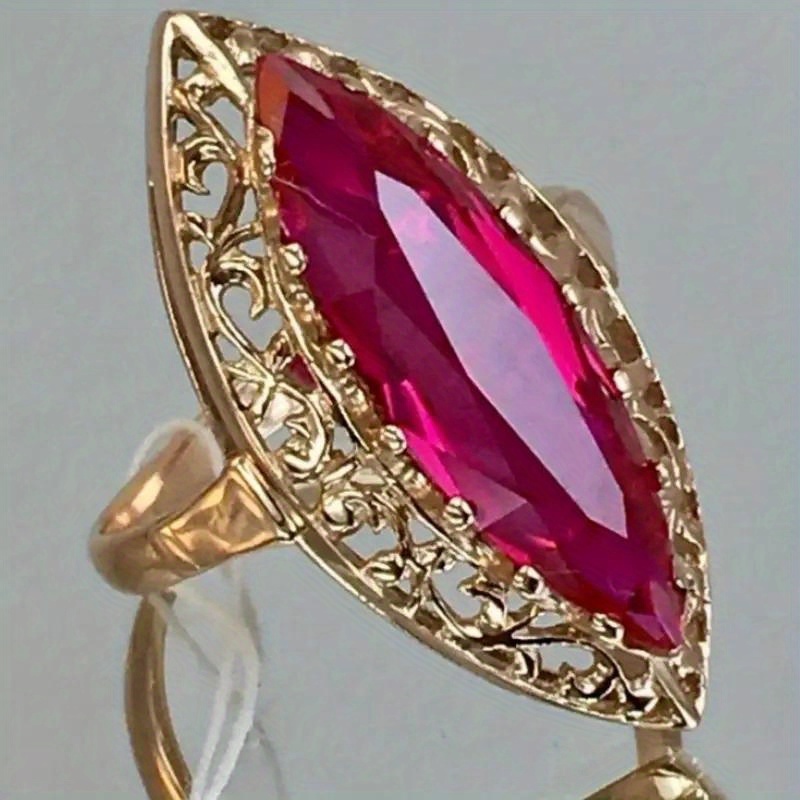 Image of Luxurious Temperament Inlay Red Synthetic Zirconia Shaped Ring For Women Party Banquet Court Style Jewelry Valentine's Day Gift Anniversary Gift()