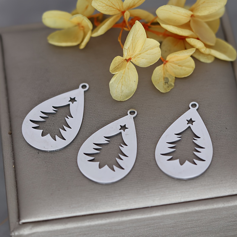 TEMU 3 ciondoli a forma di per albero di Natale traforato in acciaio inossidabile, regalo per , ciondolo per braccialetto, accessori per di gioielli