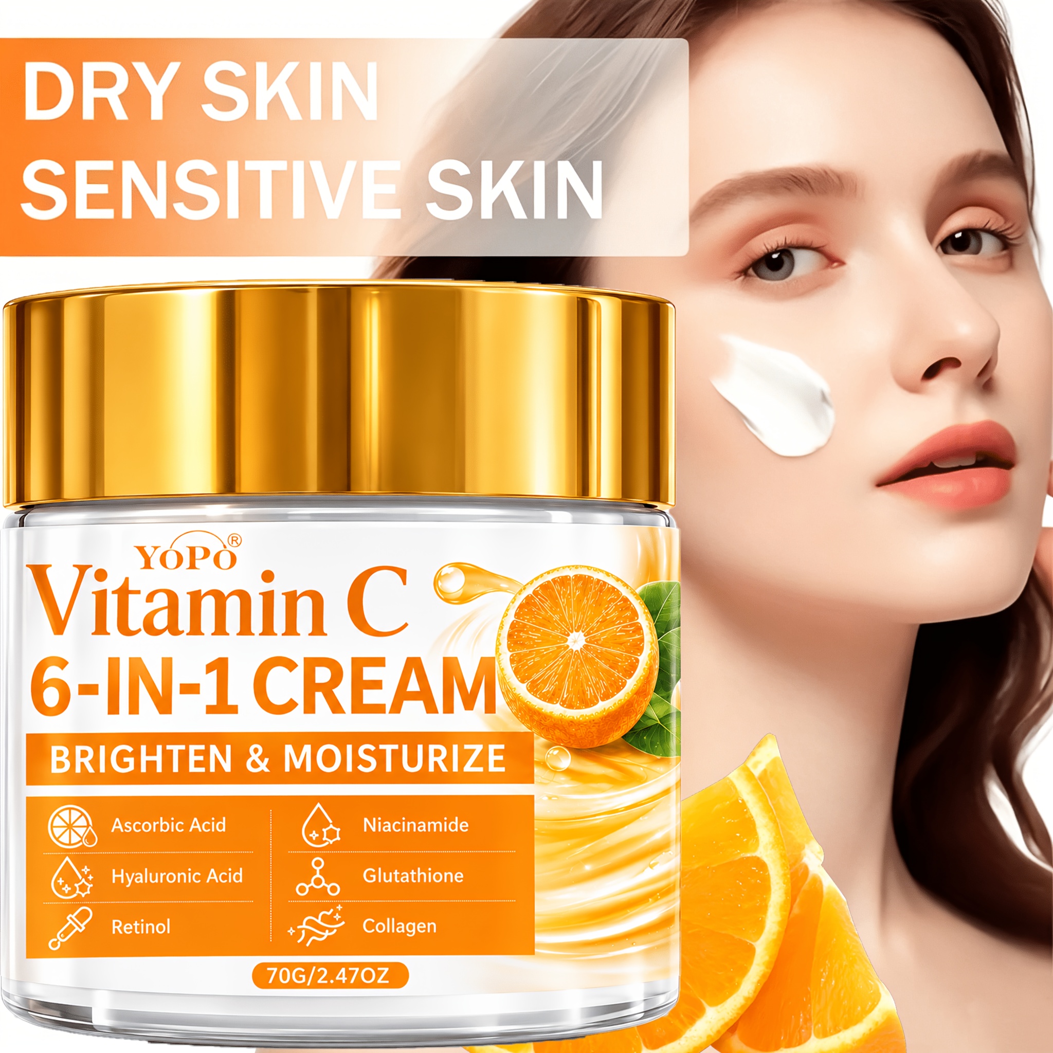 Image of 6-in-1 Vitamin C Firming Moisturizer, Smooth And Lift The Skin, Contains And Hyaluronic Acid Collagen Salicylic Acid Alpha-arbutin, Skincare, Make Skin -looking, Suitable For Types, Alcohol-free