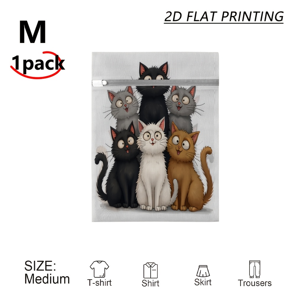 TEMU 1pc Mesh Laundry Bag With Multiple Cute Kitten Print, Reusable Zipper Pouch, Handy For Intimates And Socks In Washer, Laundry Bags