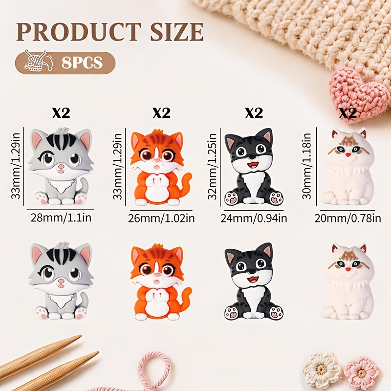 TEMU 8pcs Cute 3d Cat Beads Knitting Needle Stoppers, Needle Tip Protectors, Prevent Stitches From Slipping, Knitting Additions For Crochet, Craft