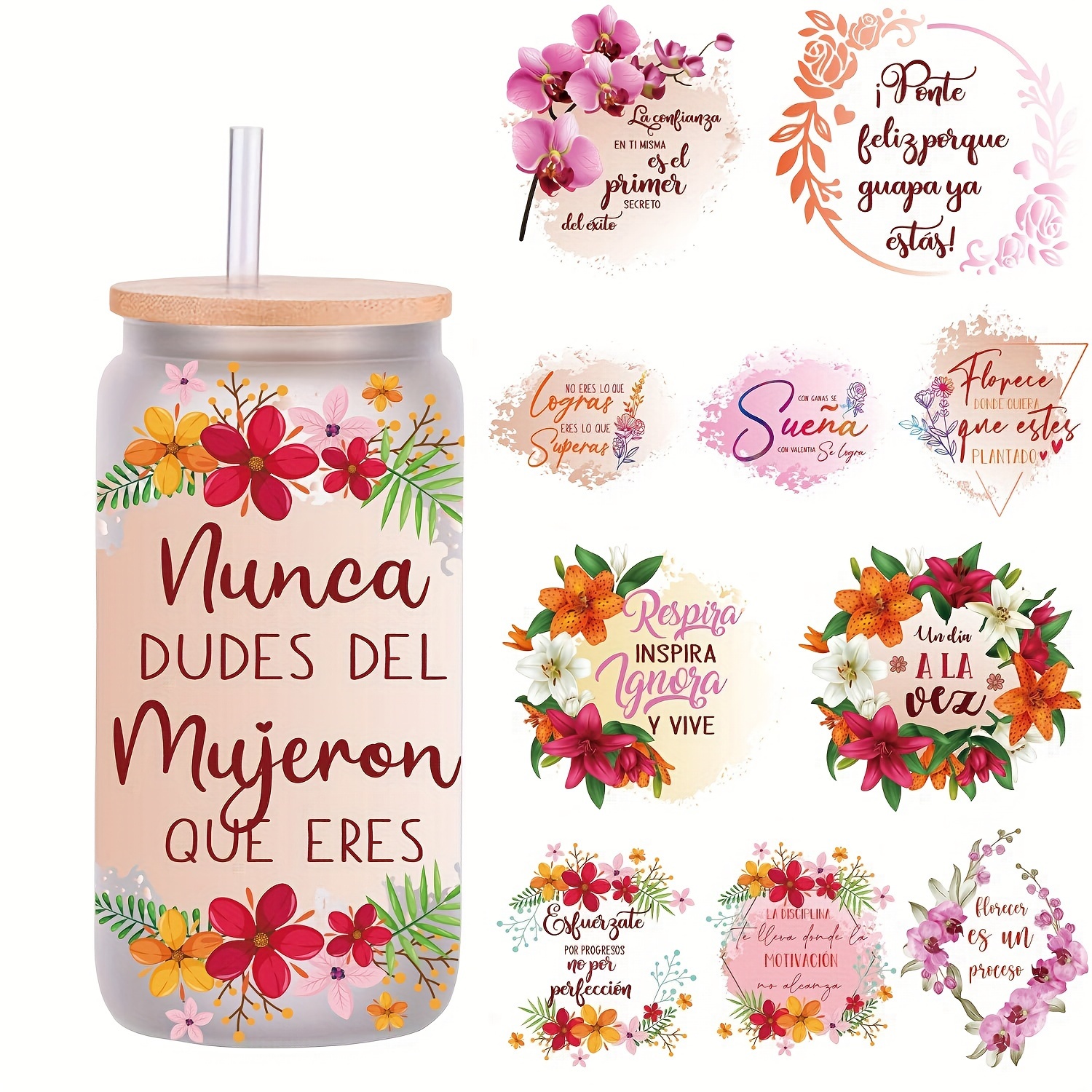 

5pcs Set Of 16oz - -adhesive, Uv Dtf Decorative For Customizing And Inspirational Sayings