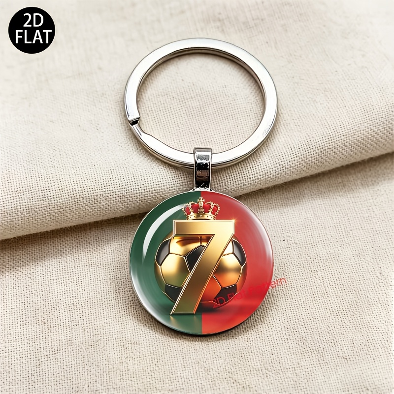 TEMU 1pc Keychain - Stylish Red And Green Jersey , Inspirational Soccer Star Keyring, Fashionable Sports-themed Keychain, For Soccer Fans - Durable