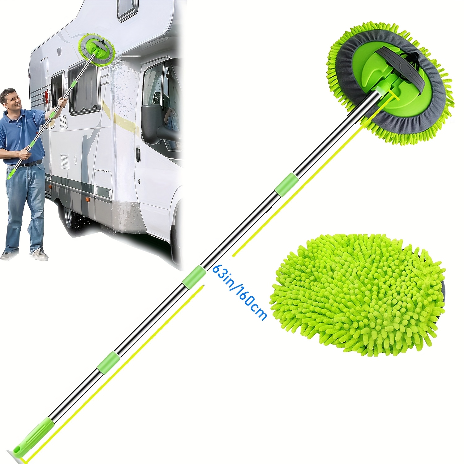 

63" Stainless Steel Long-handle Car Wash Mop - -free Microfiber Chenille Brush For Cars, Trucks, Suvs, Rvs & Trailers, , Easy Reach, Truck Cleaning Brush|ergonomic |stainless Steel Handle