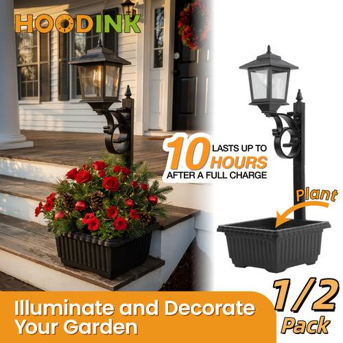 solar lamp post light 2in 1 outdoor flower pot for real or flowers not included glass lampshade glass bulb 20lm wall mount ip44 decorative outdoor floor lamps easy assembly for lawn patio front back door 1 2 pack