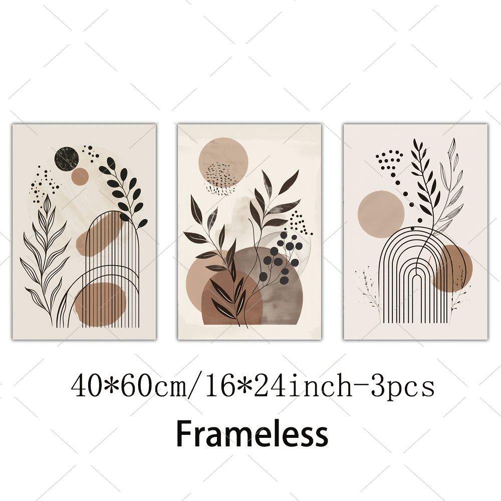 Image of 3pcs Bohemian Plant Painting, Frameless High-quality Canvas Print Wall Art, Simple Wall Decoration Painting, Painting Modern Minimalist Bedroom Office Decoration