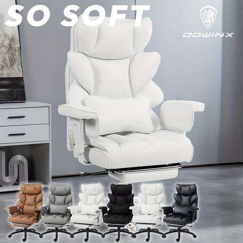 big and tall office chair with cushion swivel office chair with footrest chair with adjustable armrests and lumbar support executive chair for office bedroom and gaming fabric leather black white gray and brown