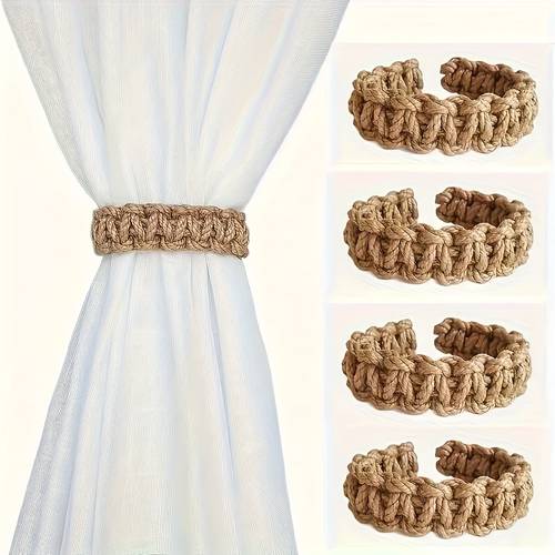 4pcs boho chic braided curtain tie backs braided rope holdbacks suitable for bohemian curtains drapes no drill installation vintage curtain ties for drapes for bedroom living room decor concealer decorative holdbacks