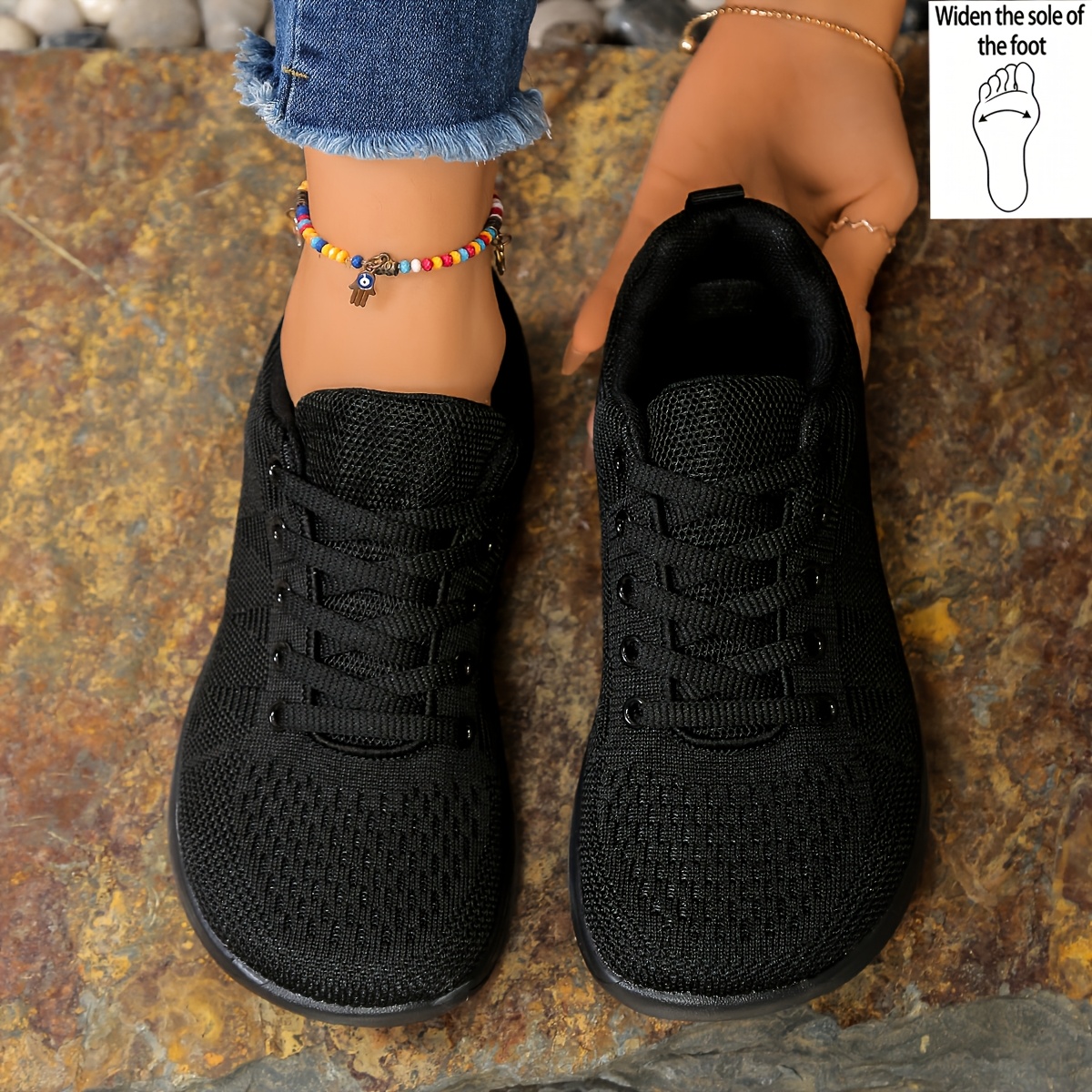 TEMU Women's Thickened Wide Toe Athletic Outdoor Shoe Fabric Front Lace Solid Color Easy Versatile Sports Shoe Breathable Mesh Soft Sole Sports Shoe