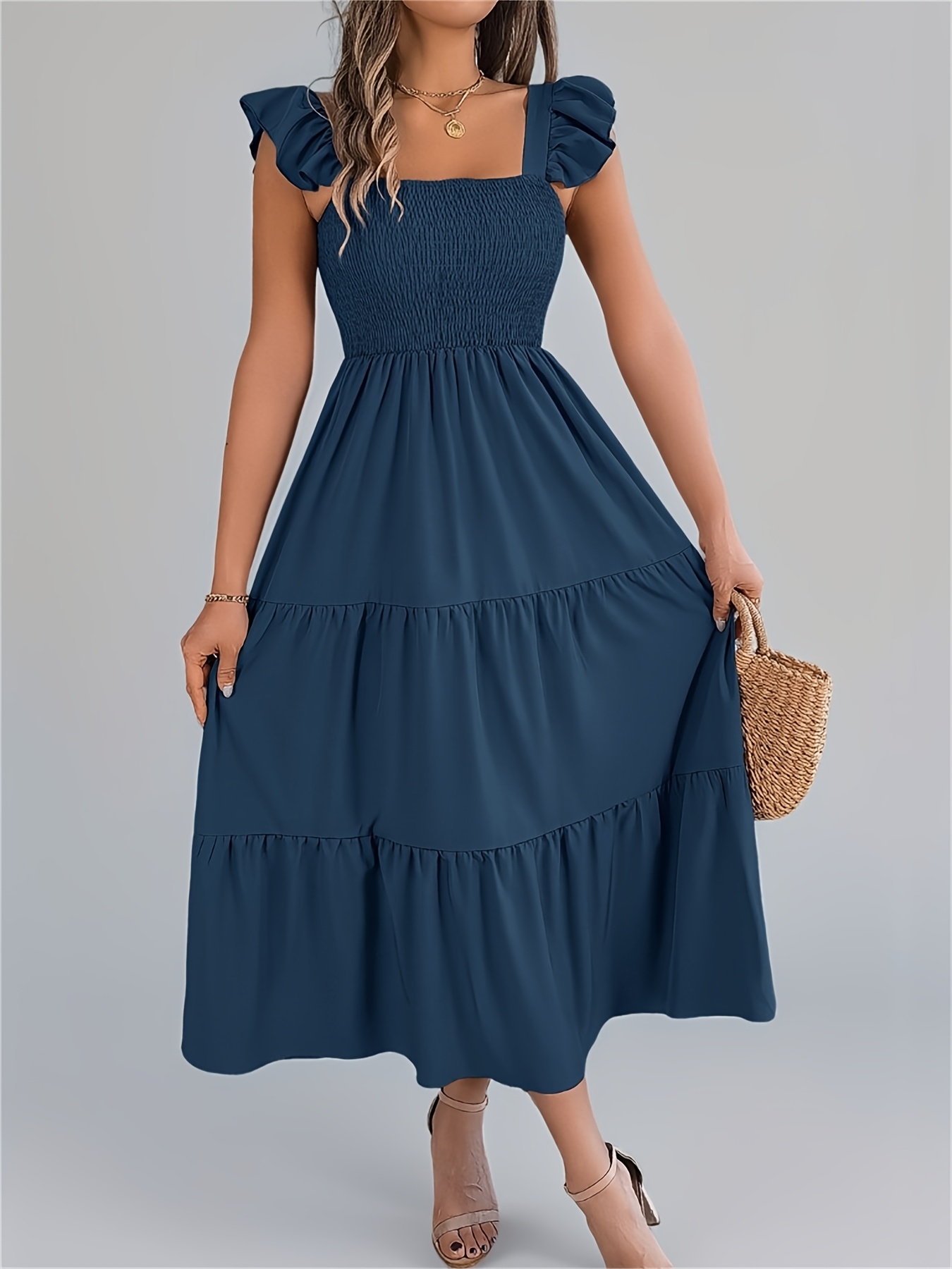 Summer New Square Neckline Backless Casual Black Fungus Edge
