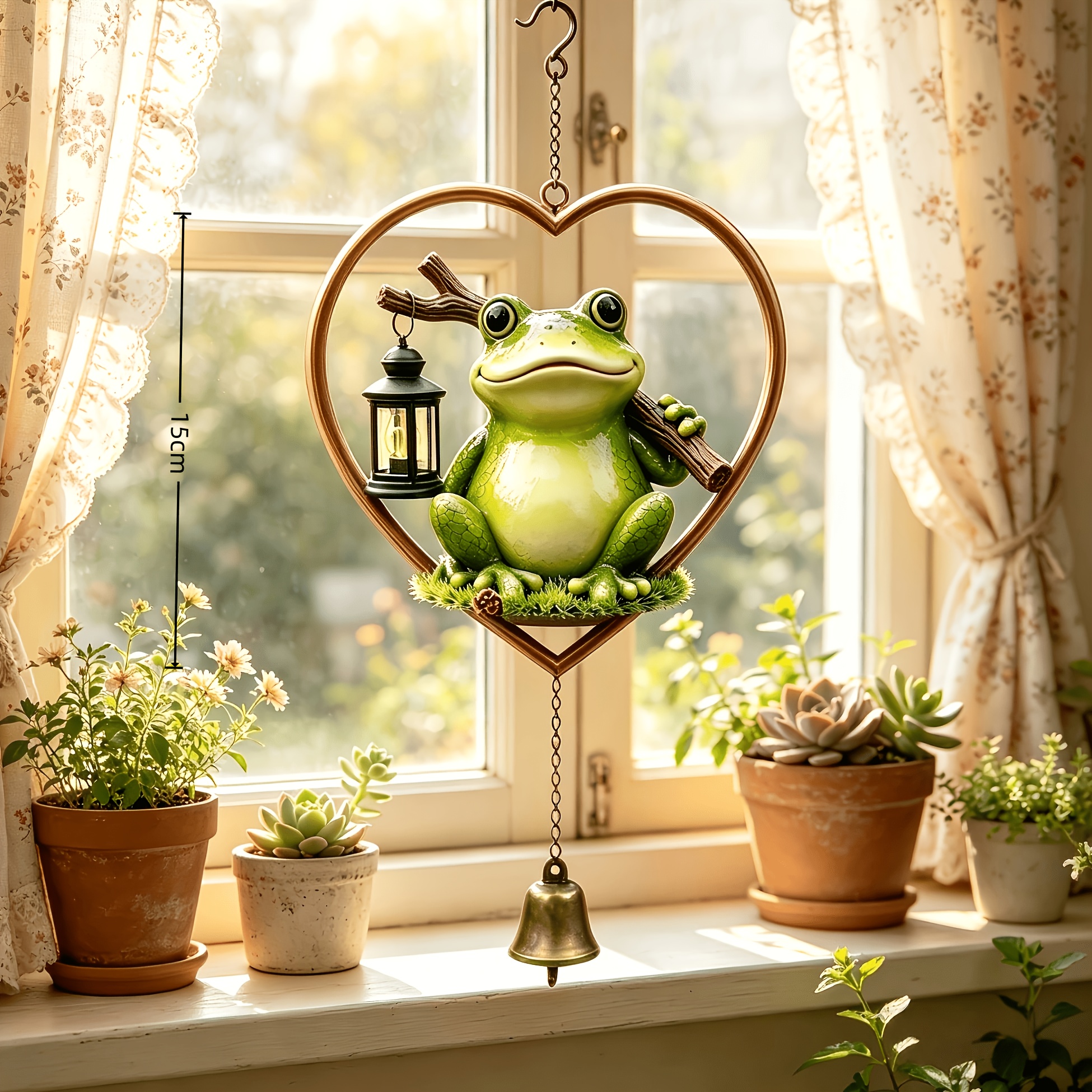 TEMU Heart-shaped Lantern Wind Chime, Vintage Design, Fresh And Cartoon Frog Shape, Suitable For Hanging Decoration In Courtyards, , , And , Outdoor
