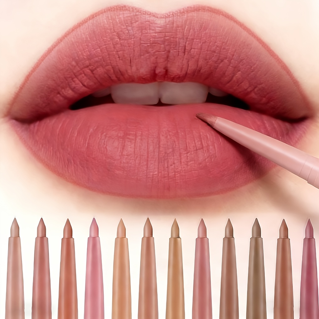 TEMU 12 Matt Lipliner - Long-lasting Waterproof Lip Liner, Defines Lip Contour, Compatible With For Tones, Matte End, Use And Professional Makeup