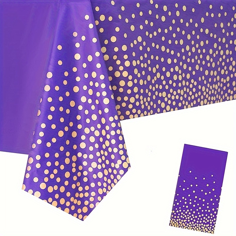 

1pc Purple And Golden Polka Dot Tablecloth, Rectangular Disposable Party Table Cover For Birthday, Graduation, Restaurant, Wedding Bridal Shower Picnic Tea Party Table Decoration Eid Al-adha Mubarak