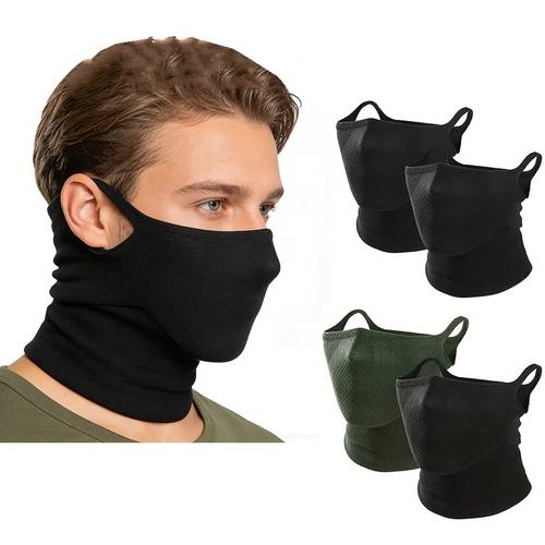 2pcs unisex breathable geometric half face mask neck scarf knitted jacquard ear hanging design ideal for outdoor activities sports and cosplay hand washable valentines halloween christmas